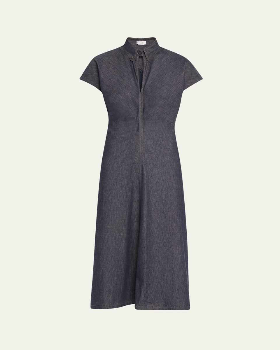 Monili Collar No Fade Midi Denim Dress